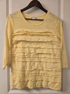 Liz Claiborne Yellow Ruffle Front 3/4-Sleeve Tee Sz. M